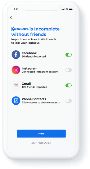 Karavan social networking app screen